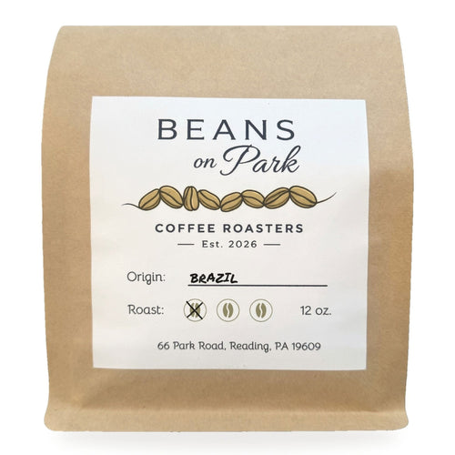 Beans on Park Brazil, light roast coffee in a 12oz kraft bag