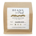 Beans on Park Colombia decaf, light roast coffee in a 12oz kraft bag